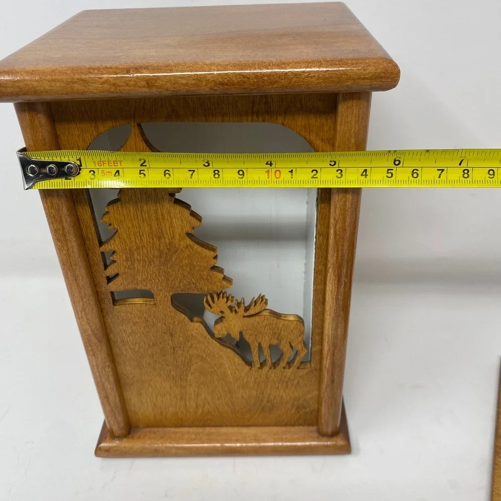 Vintage Handmade Wood Table Night Light w‎ 4 Interchangeable Carved Front Panels